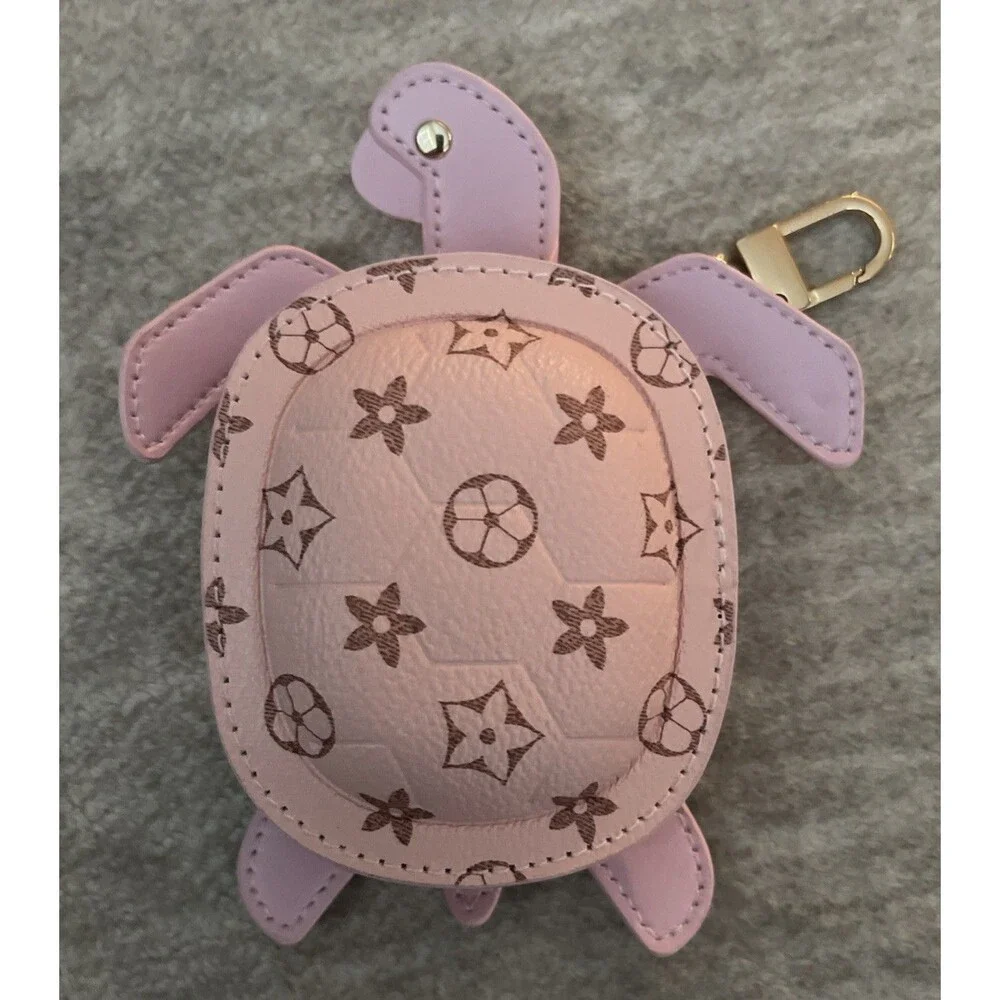 Cute Pink Turtle Keychain Keyring Purse Pouch Holds AirPods Makeup Keys